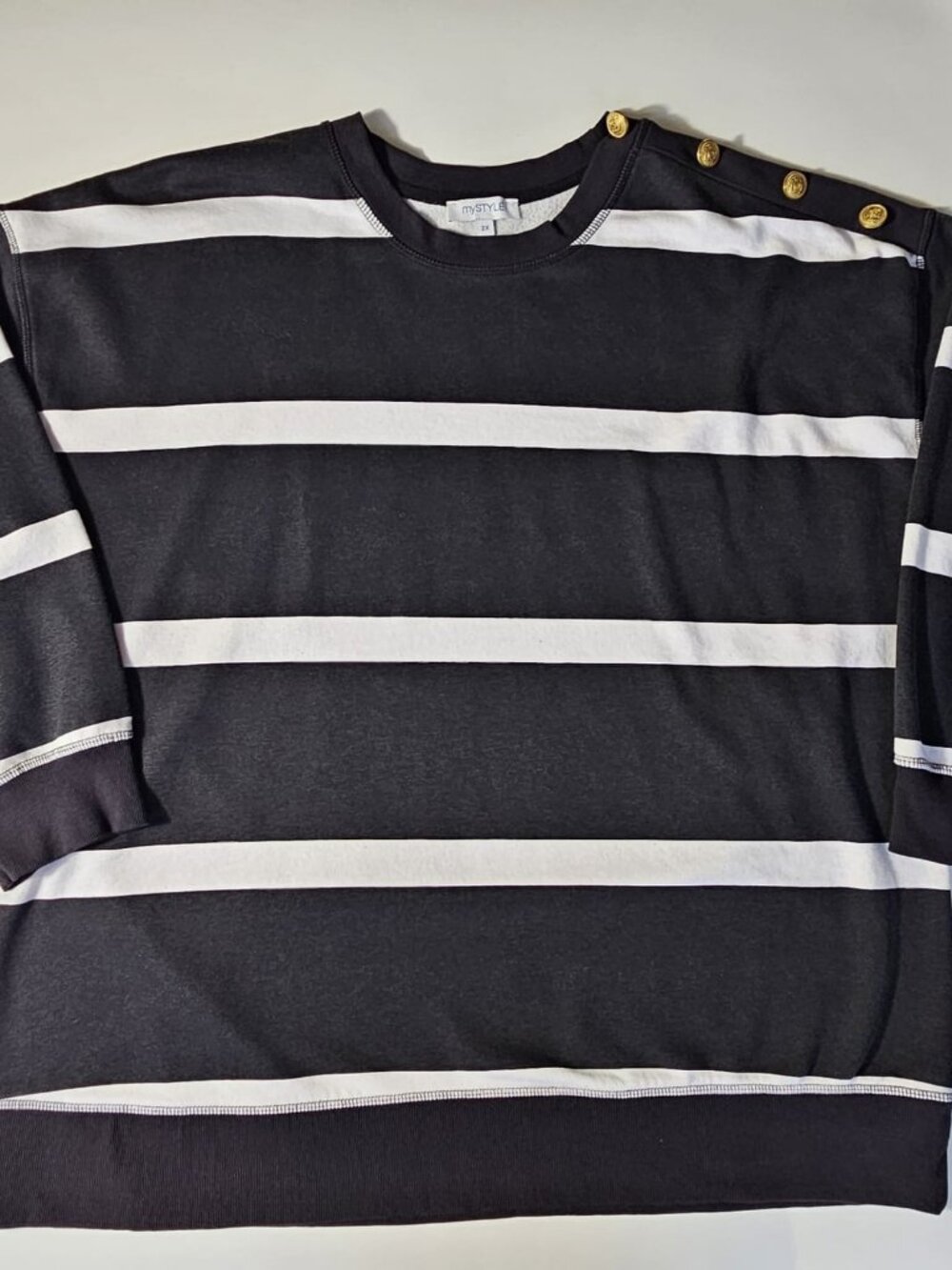 mySTYLE Black & White Striped Sweatshirt Women's 2X